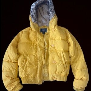 American Eagle Outfitters Yellow Kids Puffer with Faux Fur Trim